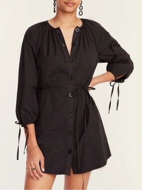 J-Crew Black Puff-Sleeve Poplin Mini Dress Buttoned Small Preppy Old Money